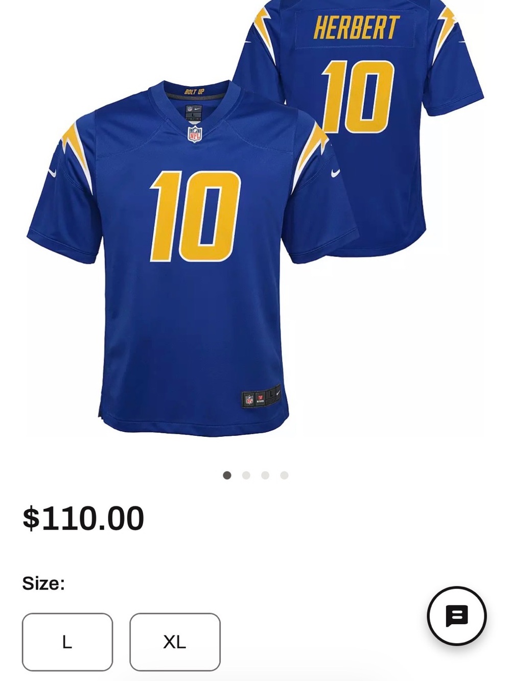 XL Nike Youth XL only Blue #10 Herbert Football Jersey with Gold Accents